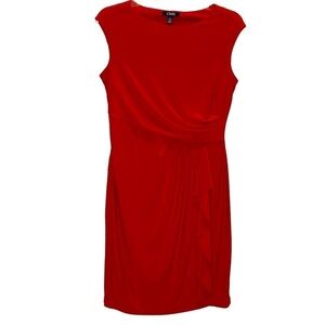 Chaps women’s size Large Red midi length sleeveless side ruching party dress